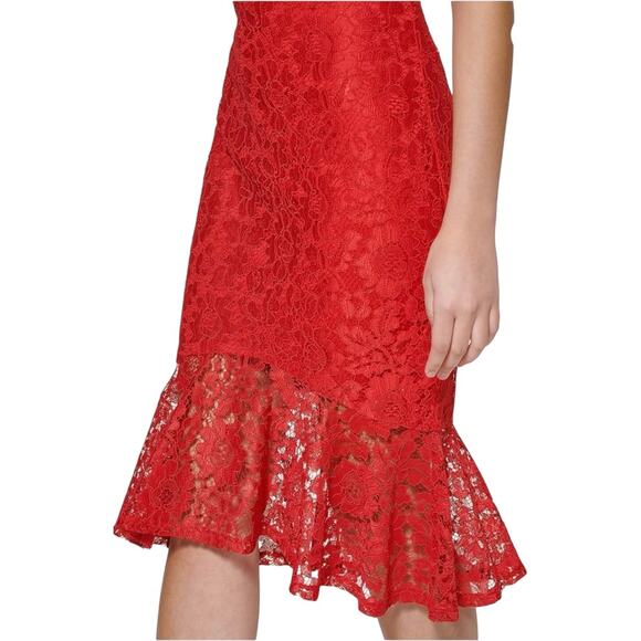 GUESS Bright Red Women's Bodycon Lace W/Flounced Tiered Hem Size 8 - Picture 2 of 16
